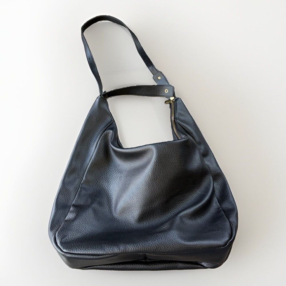 Gap Black Faux Leather Hobo Bag Slouchy Shoulder Purse Pebbled Large 15x17